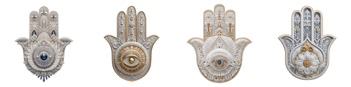 Collection of Ornamental Hamsa Hand Charms Isolated on White