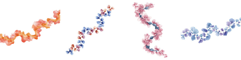 Obraz premium Watercolor Floral Border Collection: Decorative Branch and Leaf Arrangements