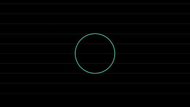 Clean cyan neon circle drawing animation on black background with subtle scanlines