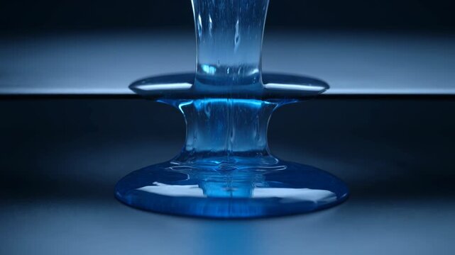 Blue glass stemware close reflective surface studio abstract fluid splash transparent sculpture dark background closeup view