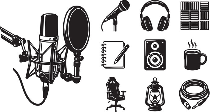Podcast equipment and accessories for recording and broadcasting setup