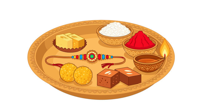 Raksha Bandhan Puja Thali with Sweets and Rakhi
