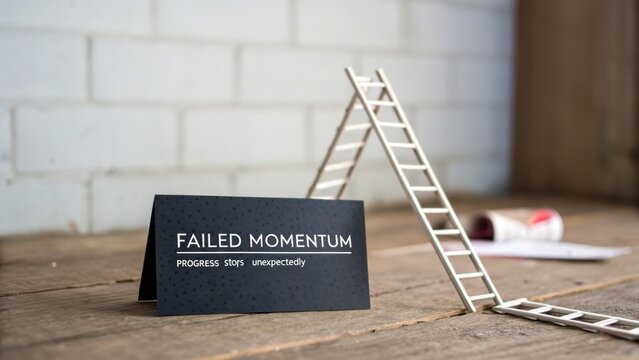 Miniature ladder failing to reach the top, signifying setback