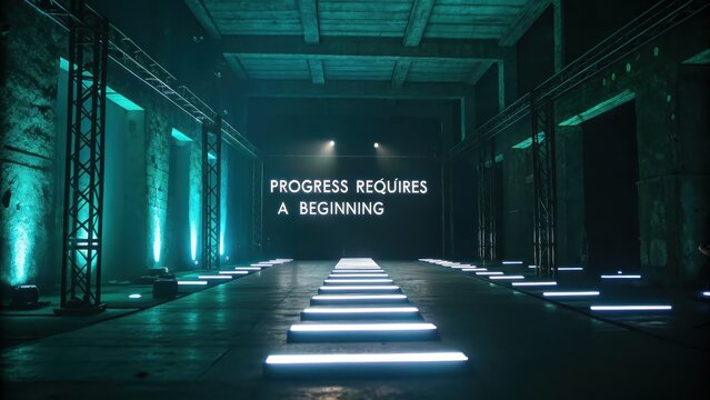 Neon Pathway Illuminated in Dark Industrial Venue