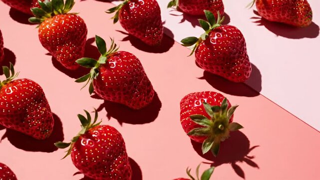 Fresh strawberries on two tone background with bright sunlight