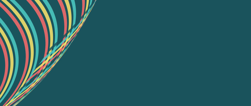 Subtle abstract retro background with delicate curved stripes in the corner of a dark teal field, creating a sophisticated and minimal vintage-inspired aesthetic for high-end graphic design.