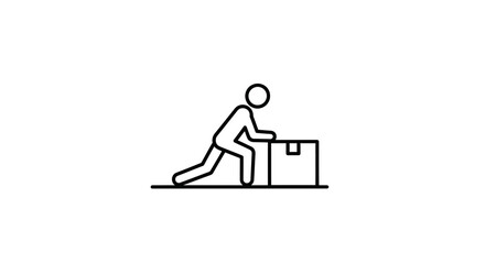 Obraz premium Man Pushing a Cardboard Box, Logistics and Delivery Icon