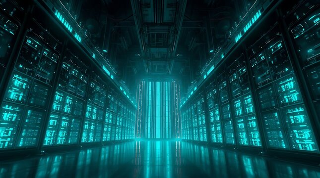 Person standing in a dark high tech security control room with many glowing computer screens