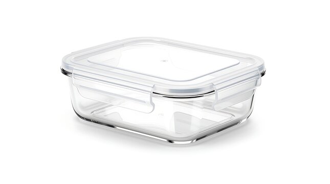 Clear plastic rectangular food storage container with lid