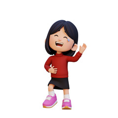 3D Young Girl laughing loudly with open mouth strong happiness and excitement concept.