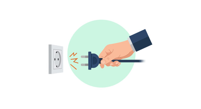 Hand plugging electric charger into wall outlet illustration.
