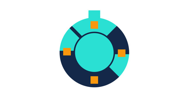 Modern abstract clock icon with geometric accents.