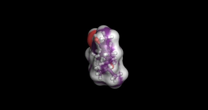 Dronabinol, synthetic THC drug/CB1 and CB2 cannabinoid receptor agonist for nausea and appetite stimulation, 3D molecule spinning, 4K