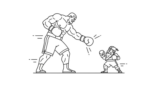 Giant Boxer vs Tiny Opponent, David vs Goliath Boxing Match, Underdog Concept