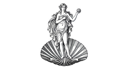 Birth of Venus Illustration: Goddess Emerges from Seashell © edur