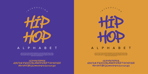 Hip Hop alphabet font an urban street graffiti marker style typeface for musical design © happy