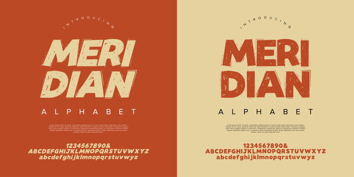 Meridian alphabet font a vintage textured block display typeface for classic poster branding layouts