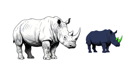 Obraz premium Rhinoceros standing side by side illustration.