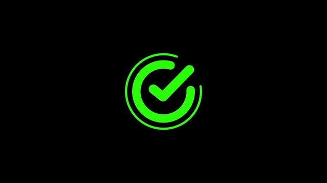 Check mark icon white color. check mark animation motion. Animated tick mark icon with circle loading animated on a black background.4k animation video..