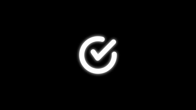 Check mark icon white color. check mark animation motion. Animated tick mark icon with circle loading animated on a black background.4k animation video..