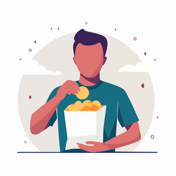 Man eating potato chips from a bag