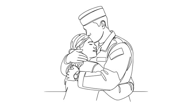 Soldier hugging loved one, reunion, farewell, embrace, love, support, military family, homecoming