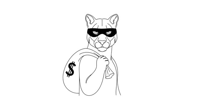 Robber Cougar With Money Bag - Illustration