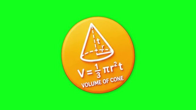 3D Cone Volume Formula Icon on Green Screen Background