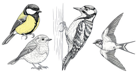 Diverse Bird Collection: Great Tit, Small Bird, Woodpecker, Swallow © elsa