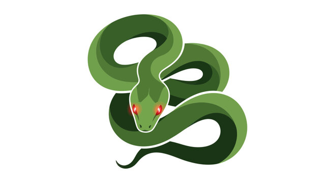 Green Snake with Red Eyes, Coiled and Ready, Vector Illustration
