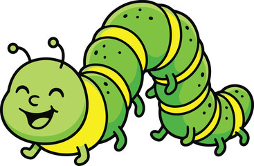 Fototapeta premium Happy Green Caterpillar with Yellow Stripes