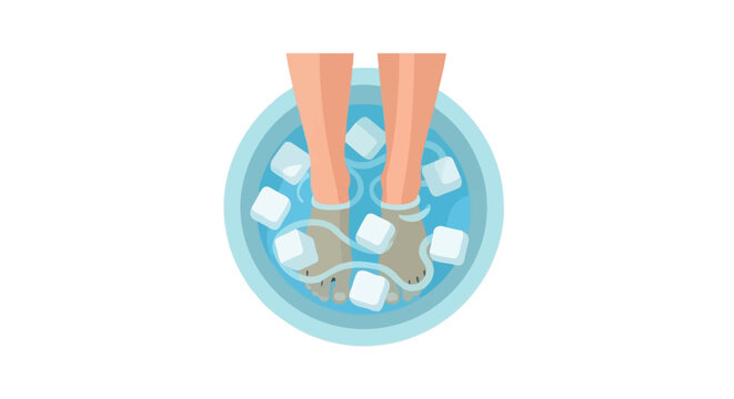 Person standing on blue circular balance trainer device.