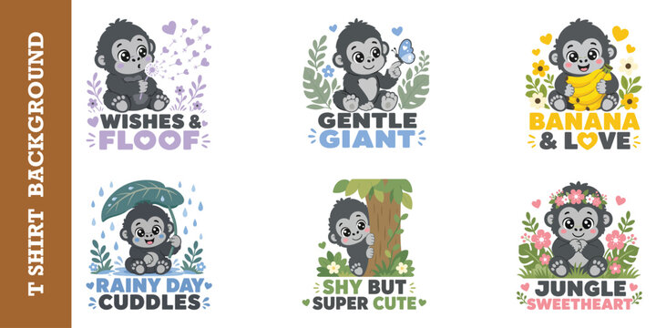 Cute baby gorilla jungle sweetheart and gentle giant stickers for children merchandise.