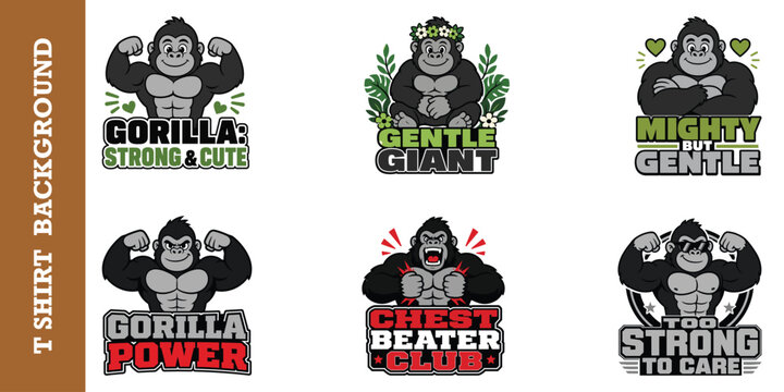Cute gorilla mascot sticker set with funny phrases for creative t shirt design projects.