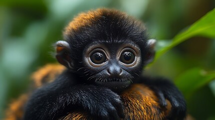 Fototapeta premium Close up portrait of a small monkey with large eyes in natural habitat