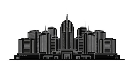 Obraz premium Black and white city skyline silhouette illustration
