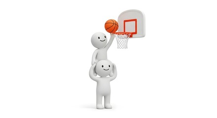 Fototapeta premium Teamwork concept with figures helping each other reach a basket