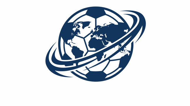 Global football championship logo template with soccer ball and world map vector illustration