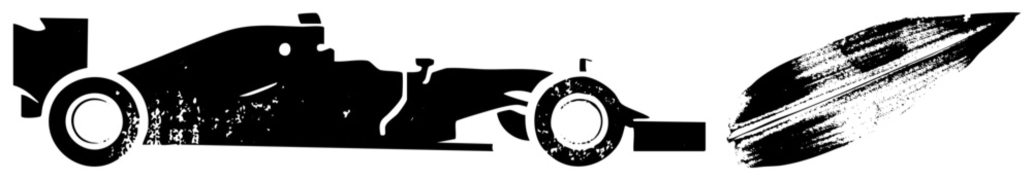 Gritty stencil of a speed demon, this racing machine features a heavy grunge texture. This vintage captures the essence of high speed competition through a raw, weathered aesthetic.