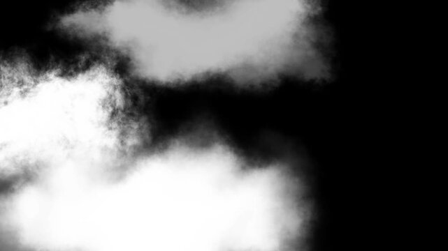 Abstract background animation featuring realistic white clouds or dense smoke moving and fading. Soft atmospheric vapor or mist design element on a transparent alpha channel background.