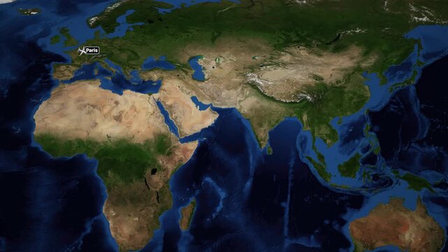 Animated Flight Map Showing Airplane Route from Paris to Taipei