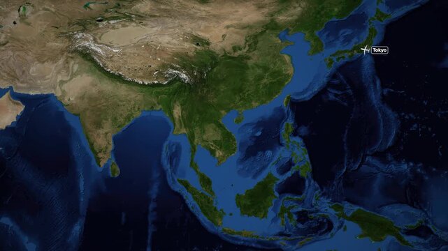 Animated Flight Route Map Showing Airplane Traveling from Tokyo to Mumbai