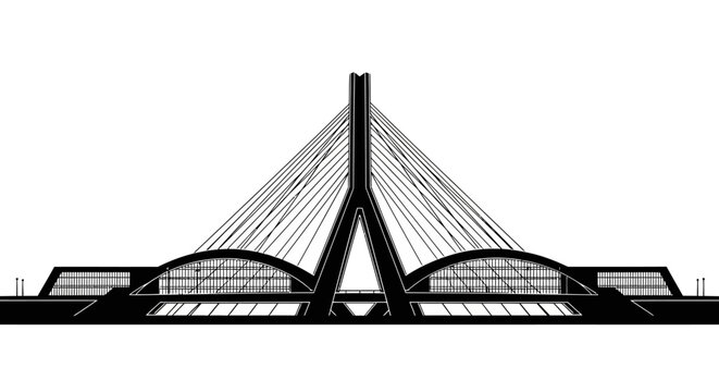 Cable-stayed bridge silhouette, architectural landmark design