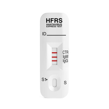 Medical Diagnosis And Viral Infection Screening. HFRS Hantavirus Express Test Cassette With Red Lines. 3d Rendering
