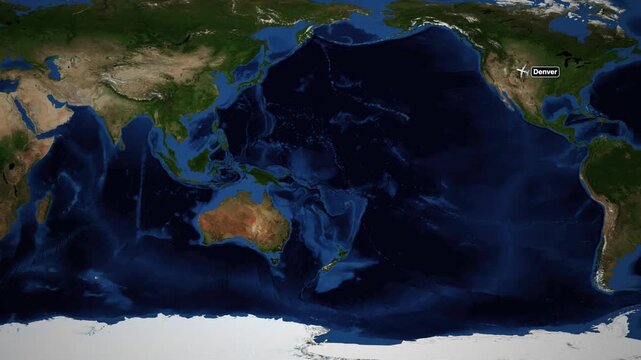 Animated Flight Route Map from Denver to Bengaluru Across the Pacific