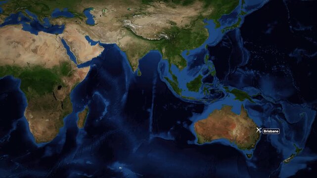 Animated Flight Route Map from Brisbane Australia to Cairo Egypt