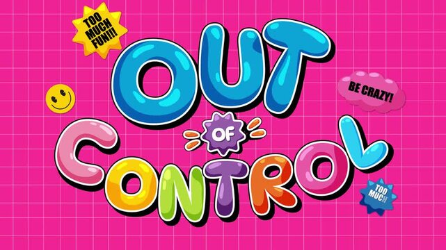 Animated Colorful Out of Control Text on Pink Grid Background