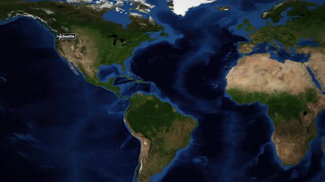Animated Flight Map Route from Seattle to Zurich Across the Atlantic Ocean