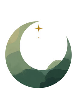 vector illustration of a green  moon based on islamic eid theme 