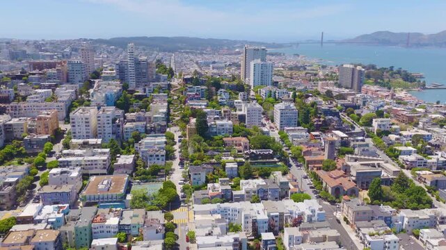 San Francisco Lombard Street Rotating Aerial With Golden Gate Bridge 02